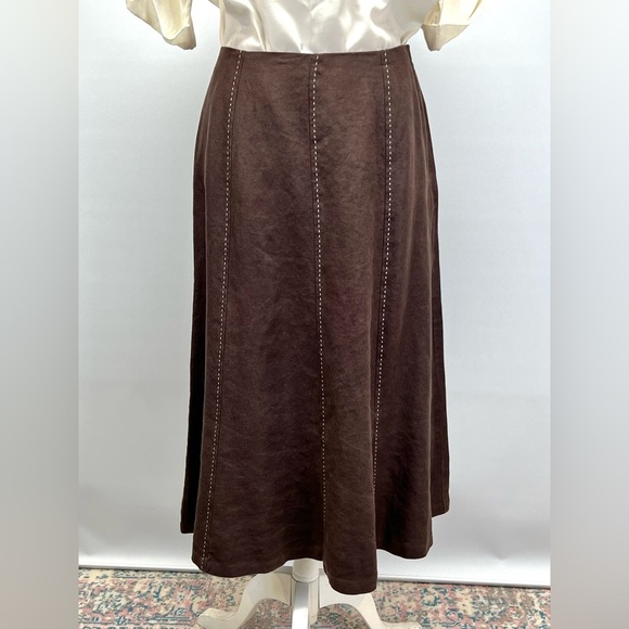 TALBOTS PETITES Brown whipstitched linen maxi skirt size Skirts